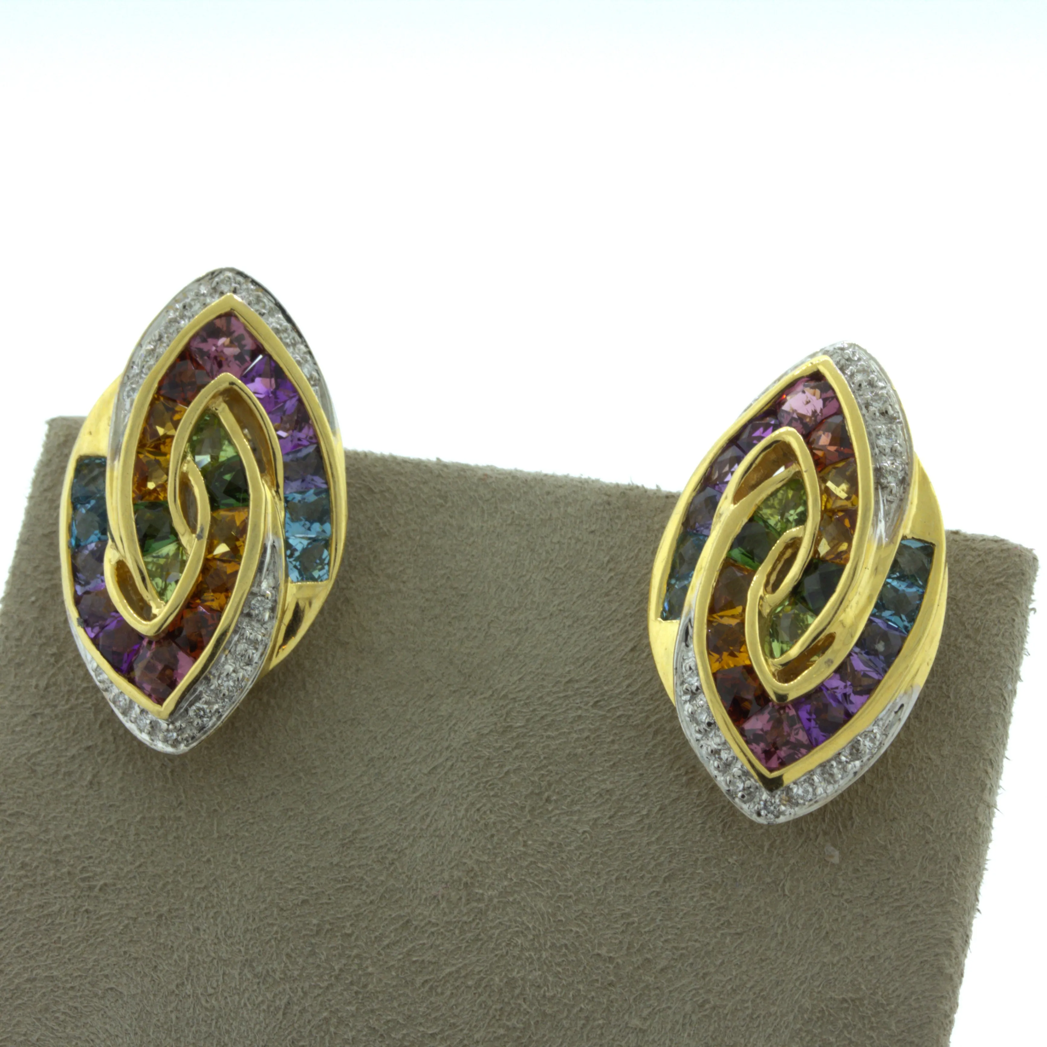 Bellarri Multi-Color Gemstone Diamond 18k Yellow Gold Earrings