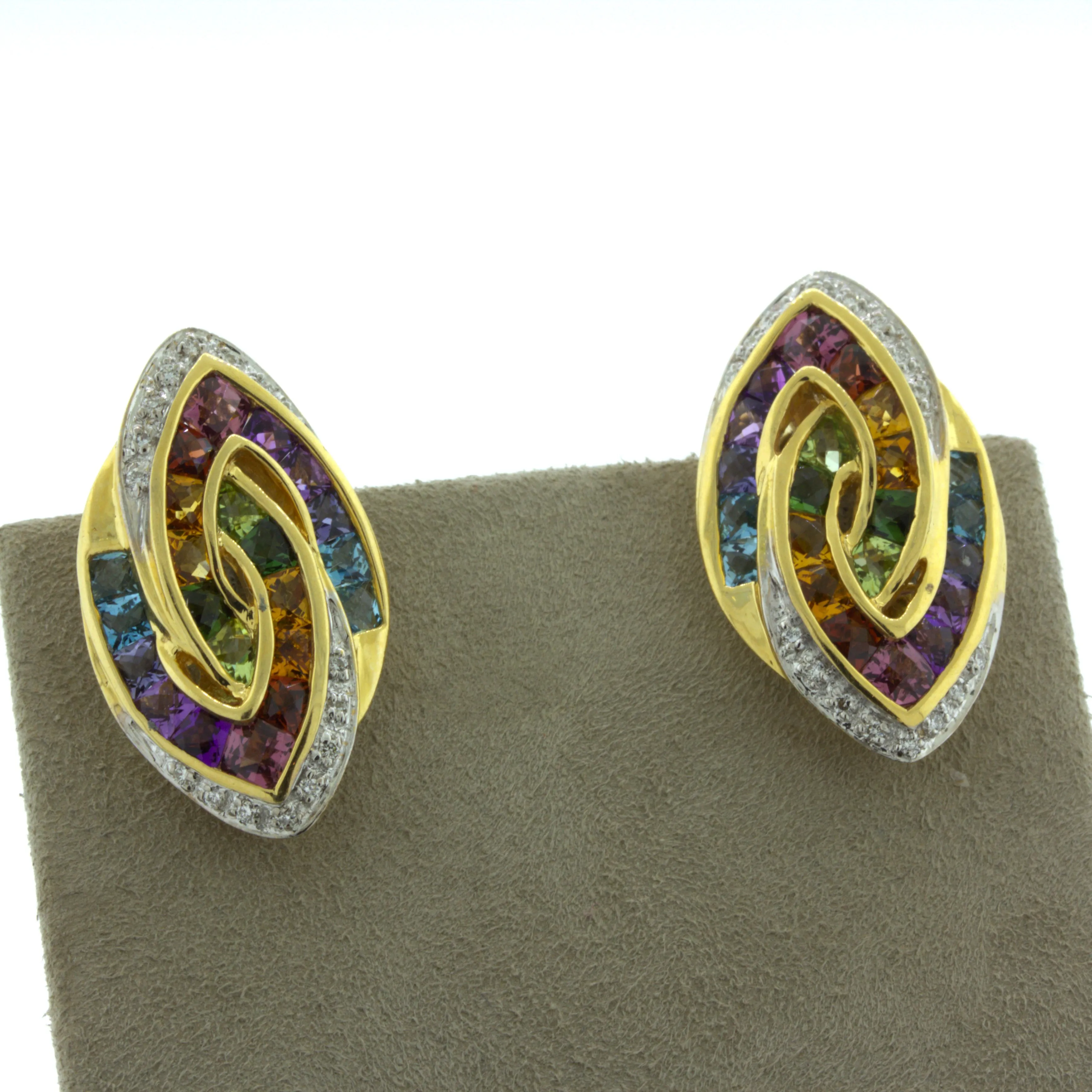 Bellarri Multi-Color Gemstone Diamond 18k Yellow Gold Earrings