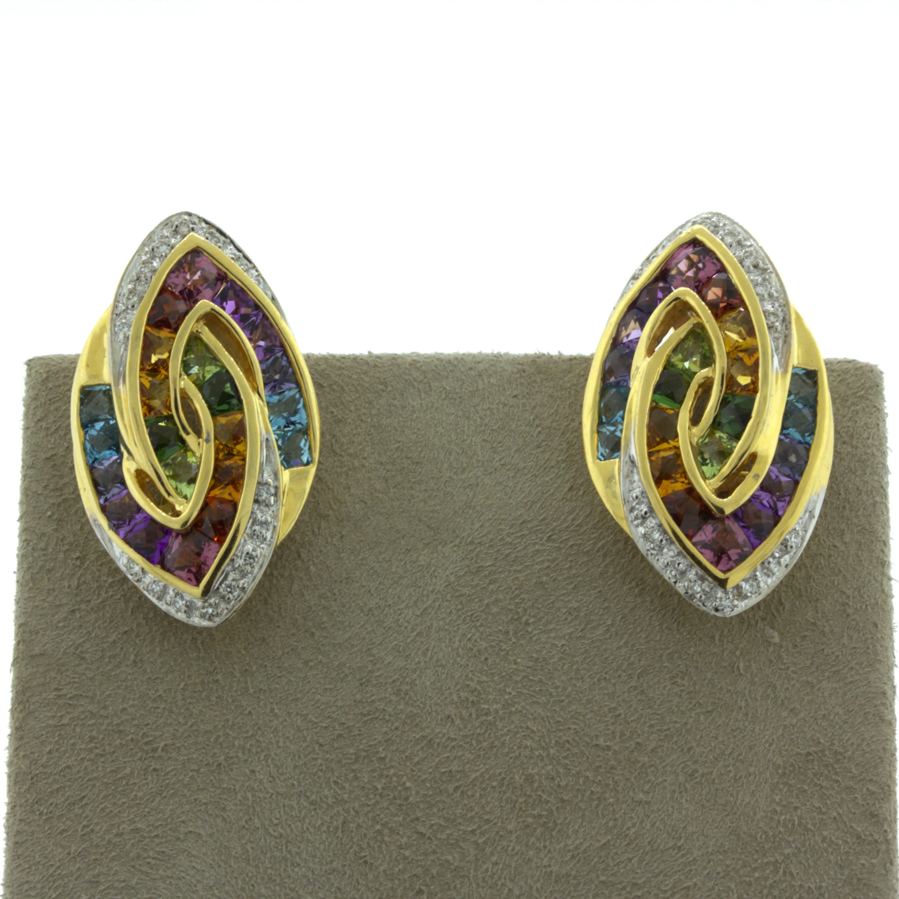 Bellarri Multi-Color Gemstone Diamond 18k Yellow Gold Earrings