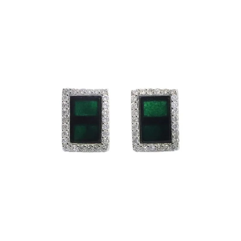 Blackish Green Jade Rectangle Dangle Earrings crafted with S925 Silver