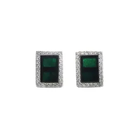 Blackish Green Jade Rectangle Dangle Earrings crafted with S925 Silver