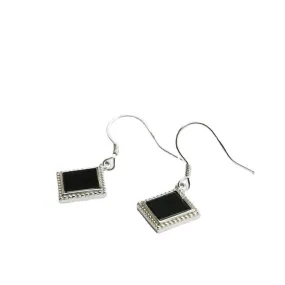 Blackish Green Jade Square Earrings with S925 Silver Ear Hooks