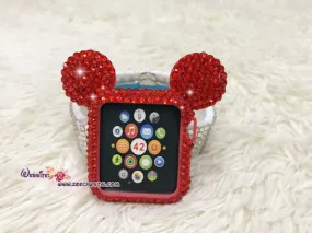 Bling Apple Watch Red Swarovski Crystal Case / Protector / Cover with a White/Black Rhinestone iWatch Band / Strap