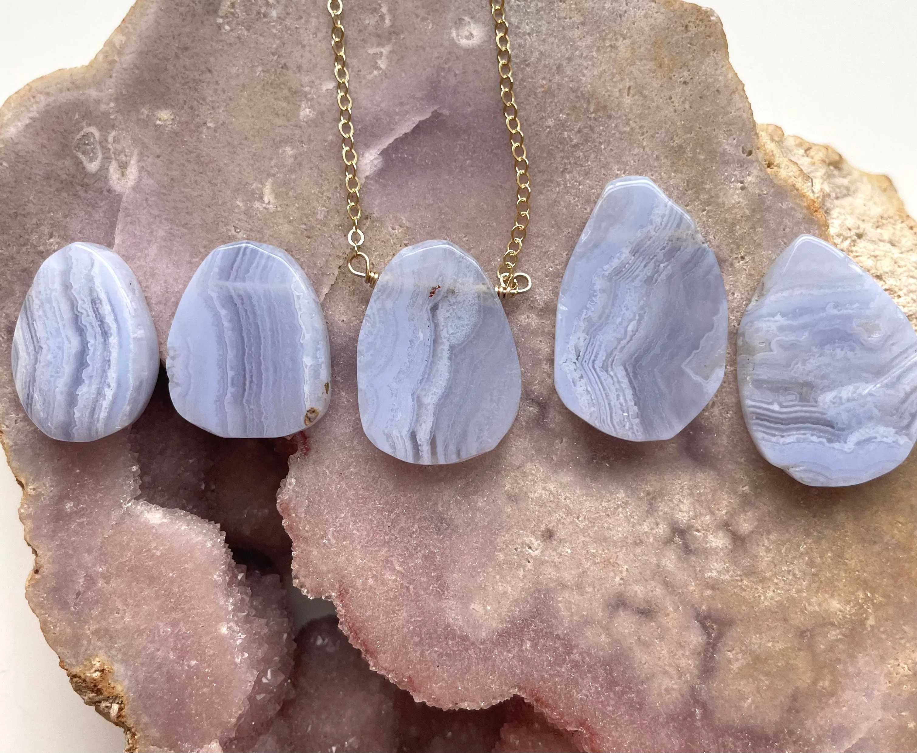 Blue lace agate Crystal Pendant Necklace