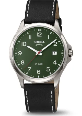 BOCCIA TITANIUM 12 FIGURE DIAL GREEN DIAL BLACK LEATHER BAND 3659-05