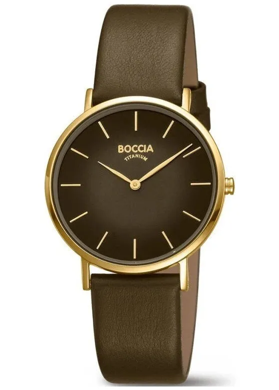 BOCCIA TITANIUM GOLD CASE KHAKI DIAL KHAKI LEATHER BAND 3273-13