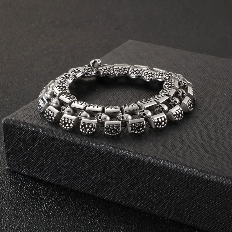 Bold Titanium Steel Skull Bracelet for Men - European and American Punk Style