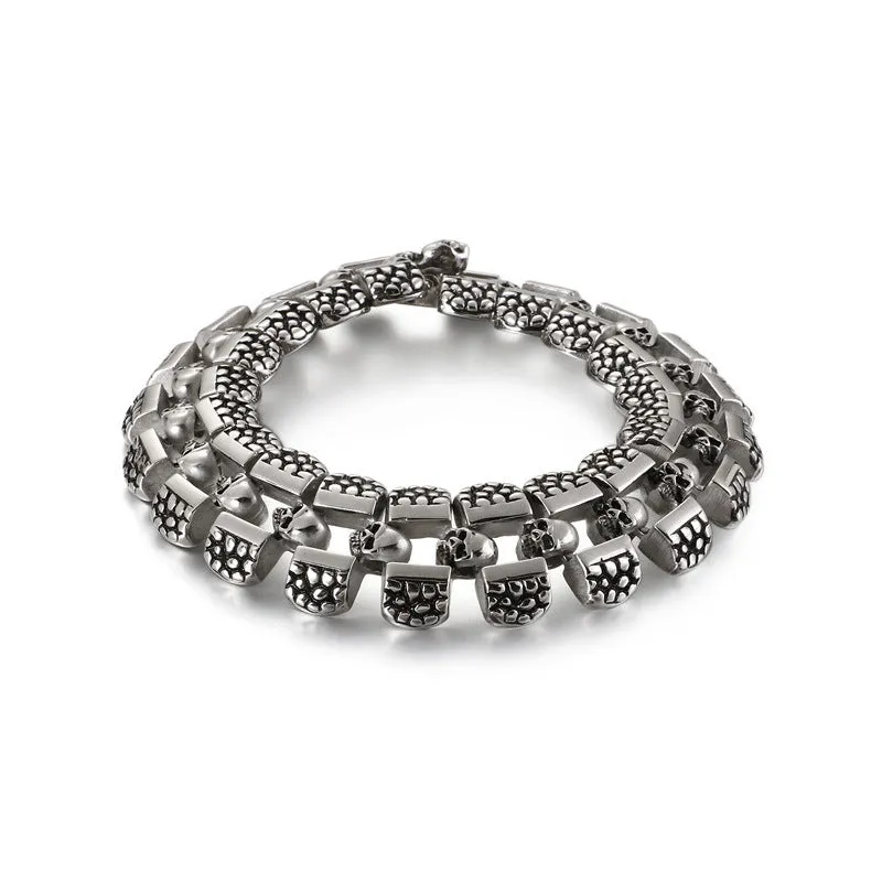 Bold Titanium Steel Skull Bracelet for Men - European and American Punk Style