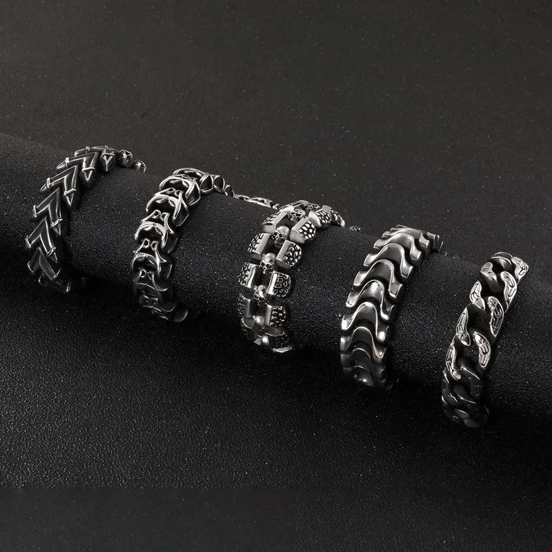 Bold Titanium Steel Skull Bracelet for Men - European and American Punk Style