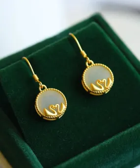 Boutique Gold Sterling Silver Overgild Jade Tundra Swan Drop Earrings LY8547