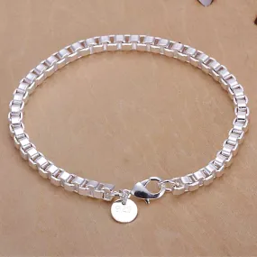 Box Chain 4Mm Link Silver Bracelet for Woman