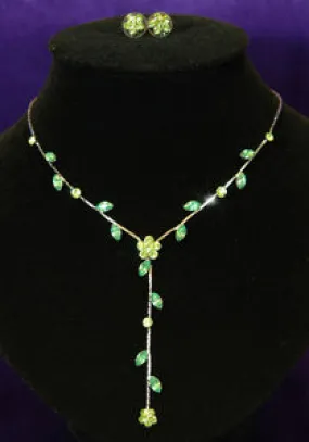 Bridesmaid Green Flower Rhinestone Necklace Earrings Set XS1008