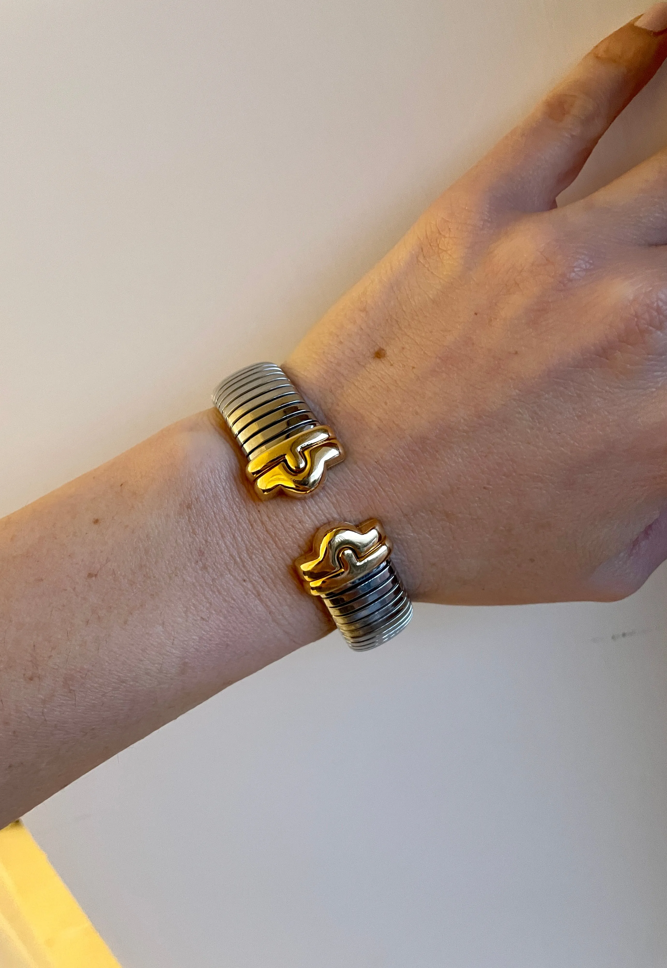 Bulgari Parentesi Steel & Gold Tubogas Cuff Bracelet