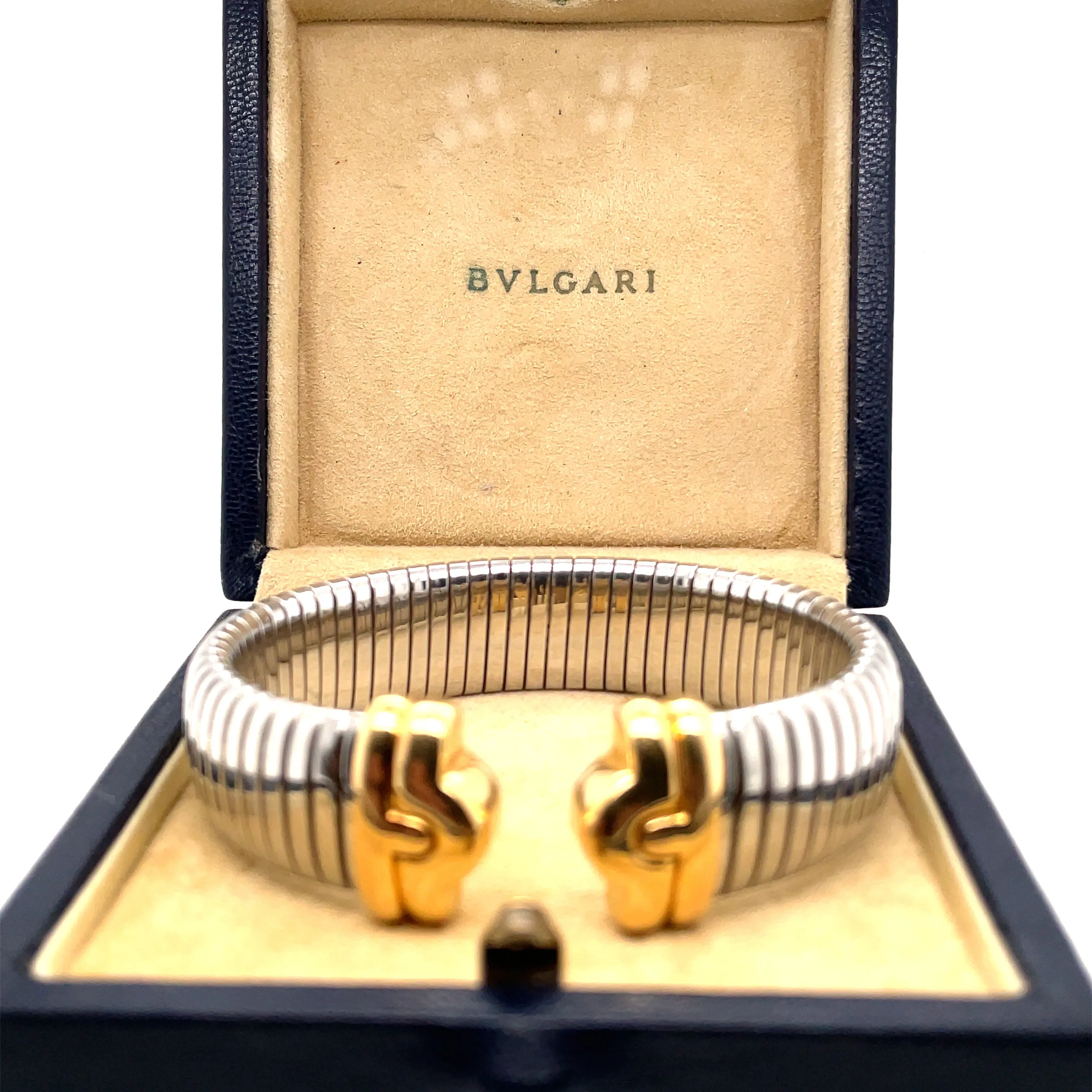 Bulgari Parentesi Steel & Gold Tubogas Cuff Bracelet