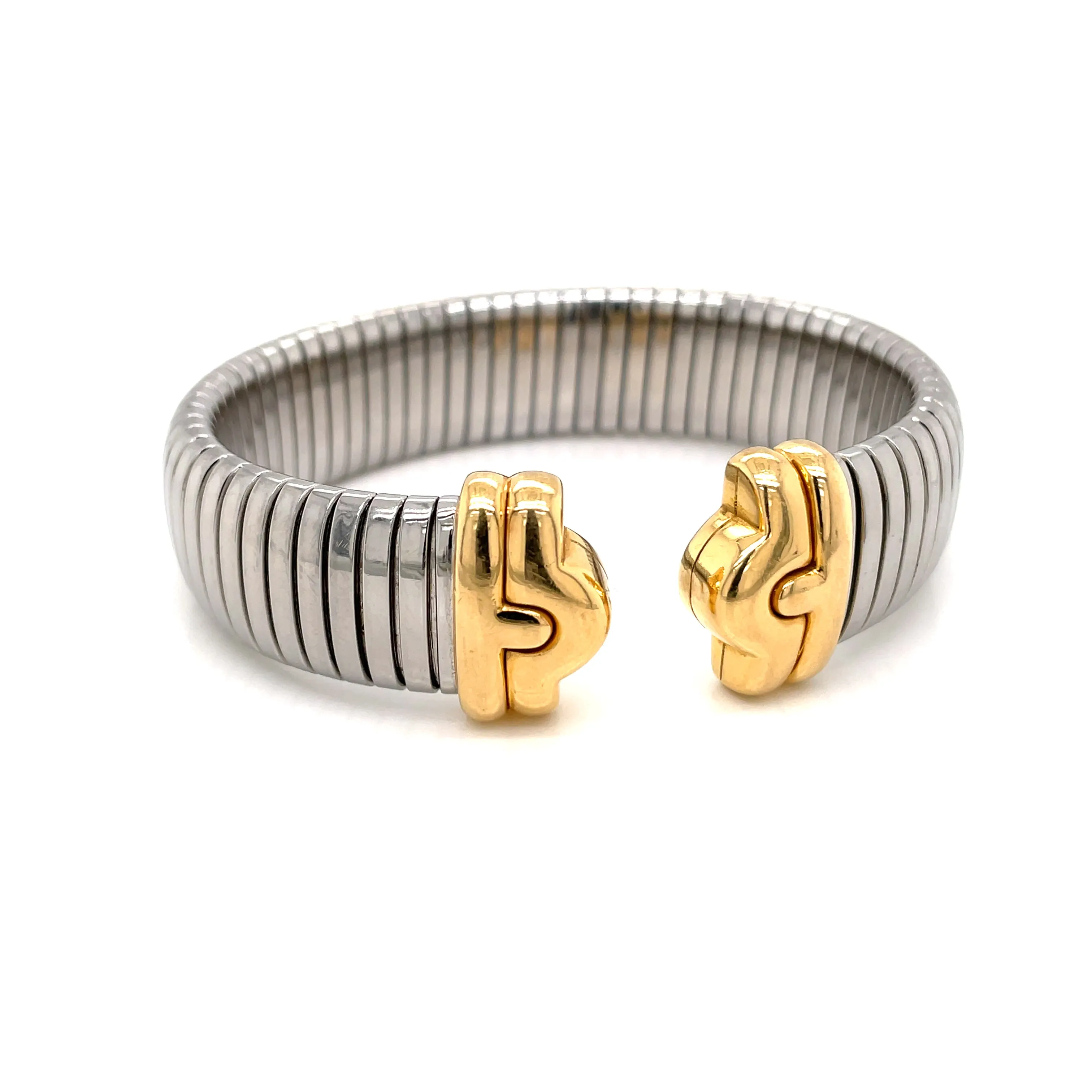 Bulgari Parentesi Steel & Gold Tubogas Cuff Bracelet