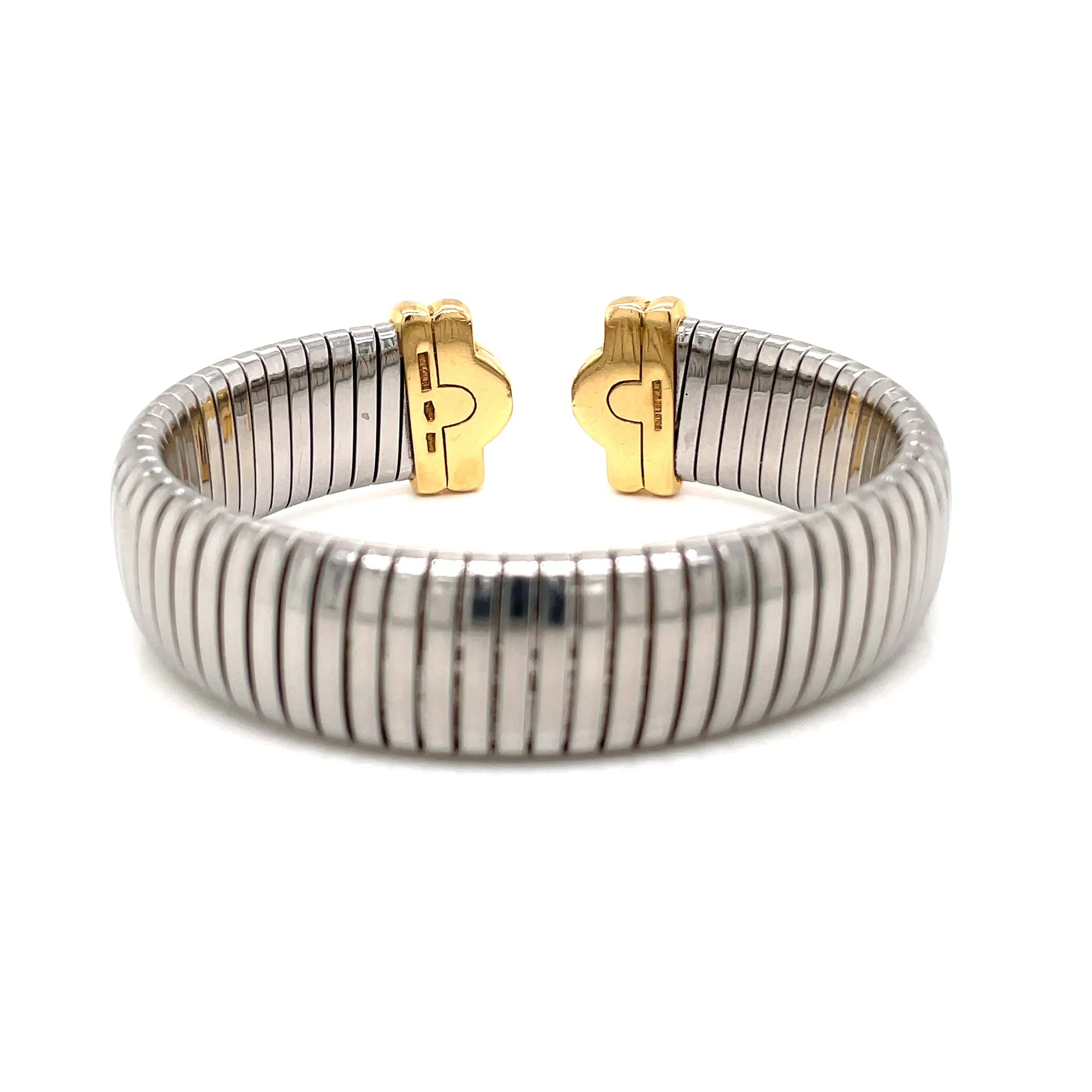 Bulgari Parentesi Steel & Gold Tubogas Cuff Bracelet