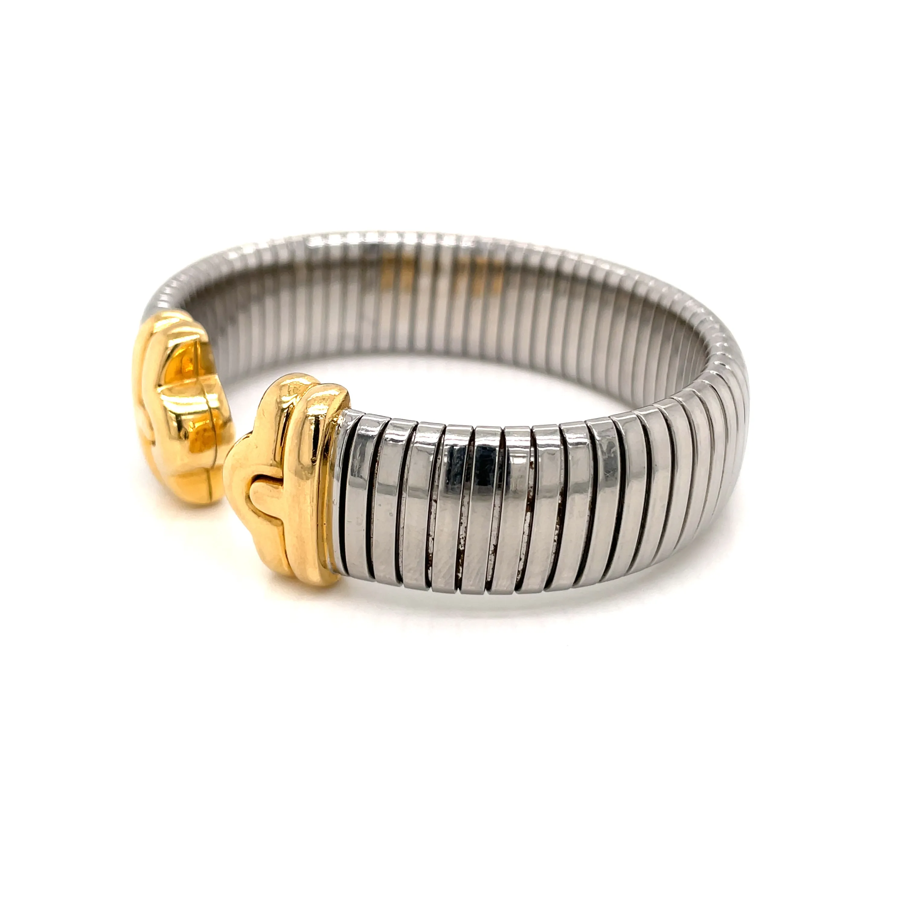 Bulgari Parentesi Steel & Gold Tubogas Cuff Bracelet