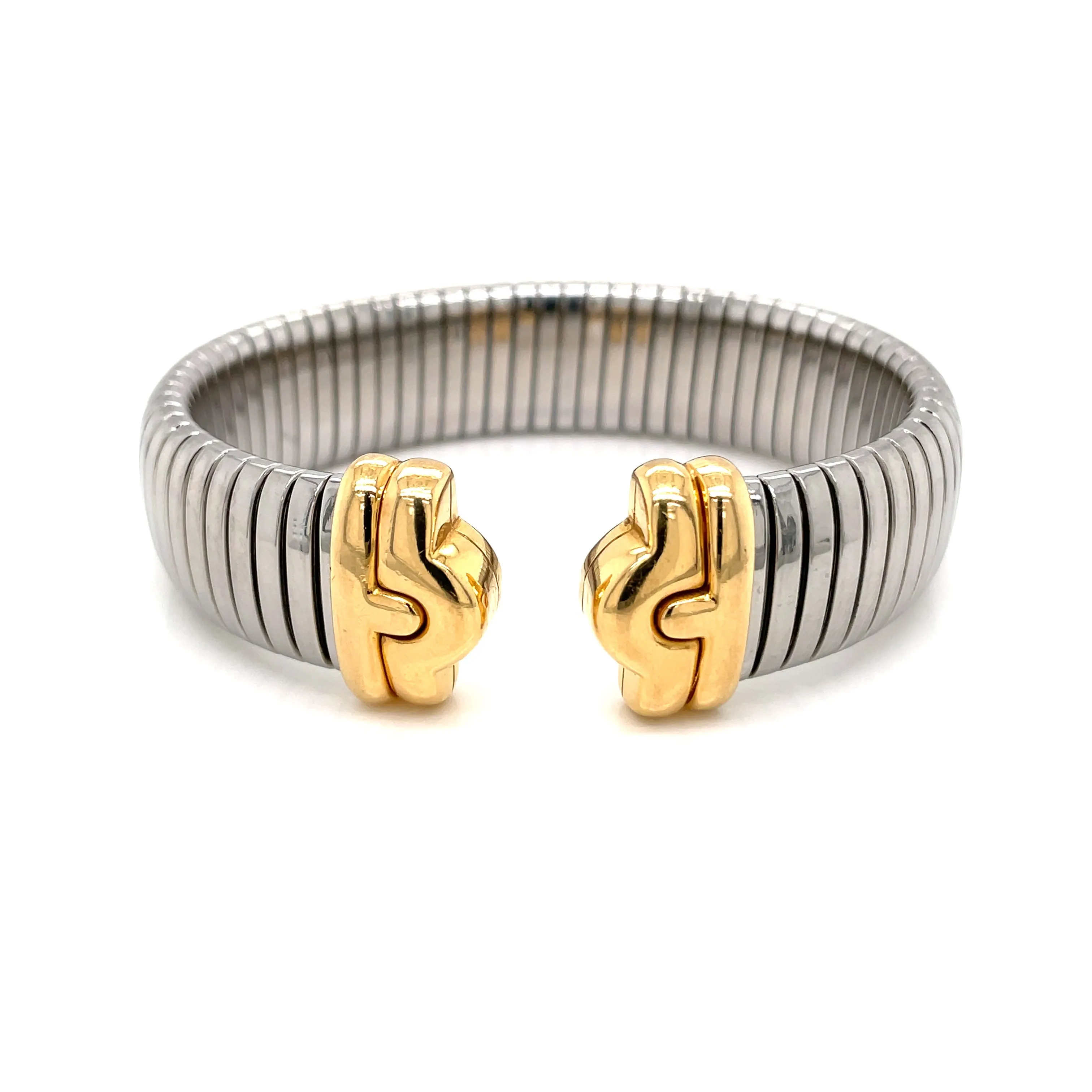 Bulgari Parentesi Steel & Gold Tubogas Cuff Bracelet