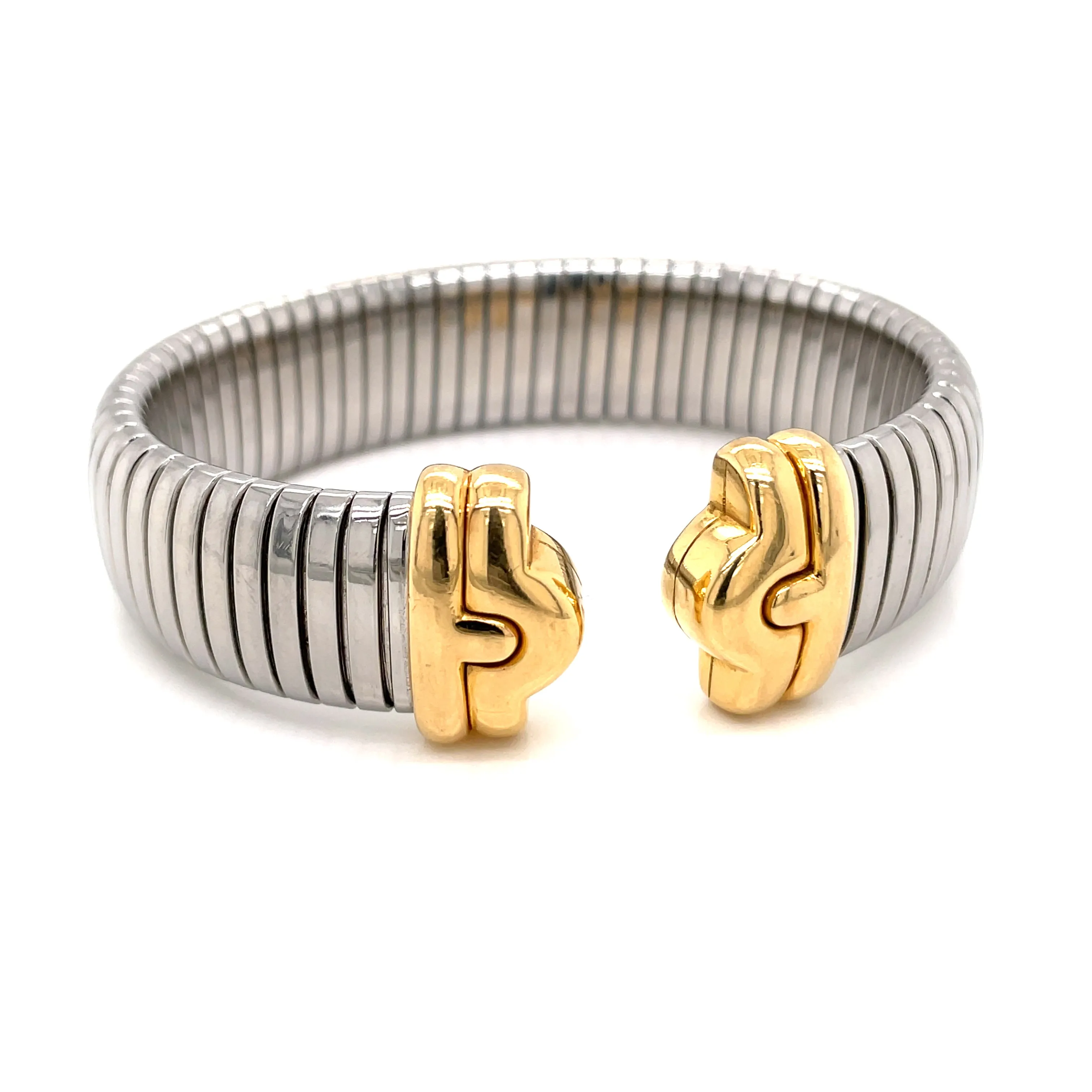 Bulgari Parentesi Steel & Gold Tubogas Cuff Bracelet