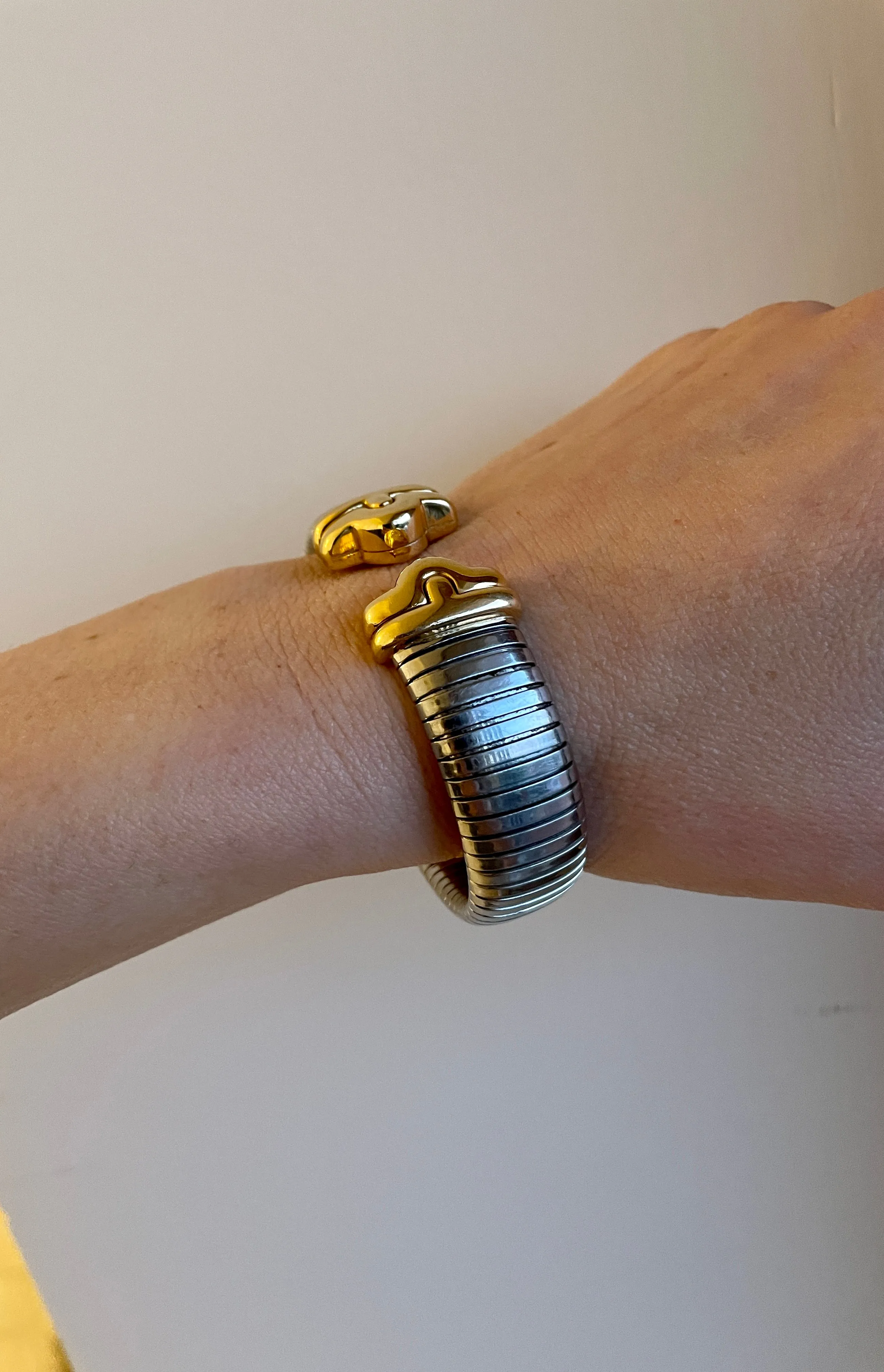 Bulgari Parentesi Steel & Gold Tubogas Cuff Bracelet