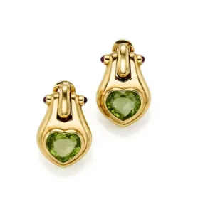 Bulgari Peridot Ruby 18 Karat Yellow Gold Earrings