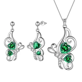 Butterfly Birthstone May Emerald Jewelry Set 3PCS Women Girls Birthday Gift