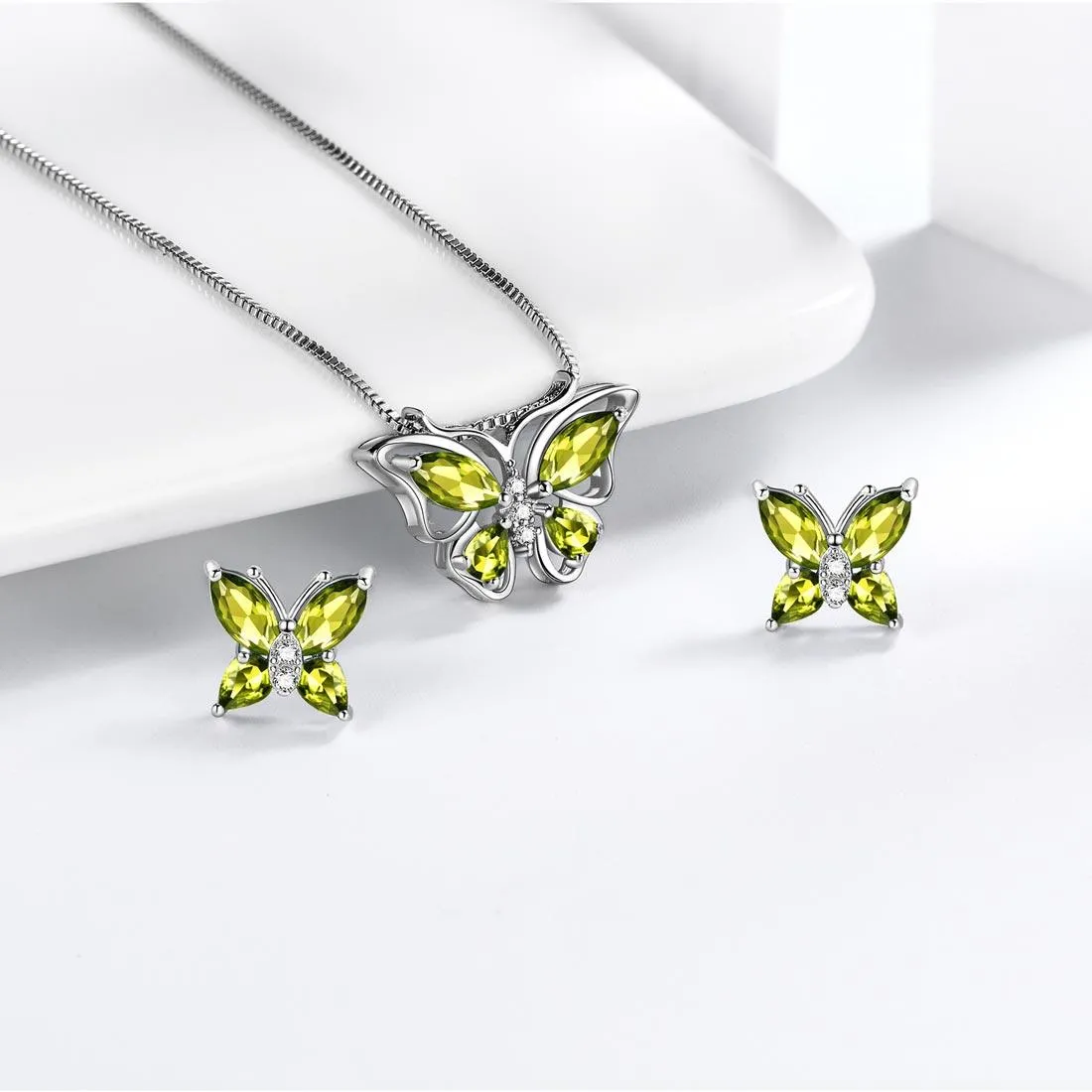 Butterfly Jewelry Set Birthstone August Peridot Women Girls Birthday Gift