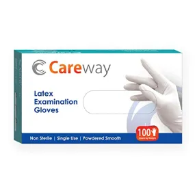 Careway Surgical Latex Disposable Medical Examination Hand Gloves - Pack of 100, Medium( White)