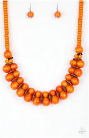 Carribean Cover Girl - Orange - Wood Necklace  - Paparazzi Accessories