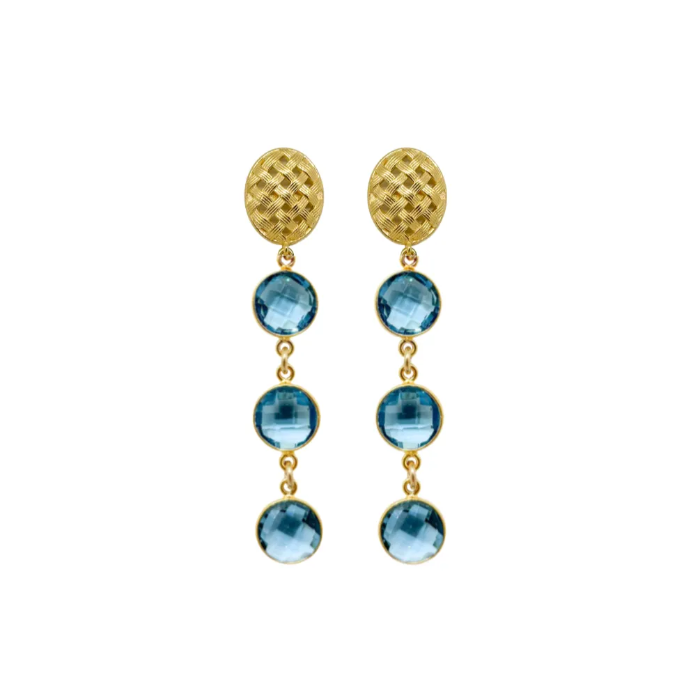 Catherine Gold Lattice & Triple Blue Quartz Earrings