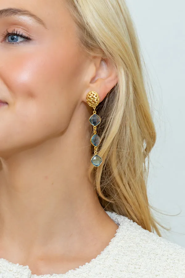 Catherine Gold Lattice & Triple Blue Quartz Earrings