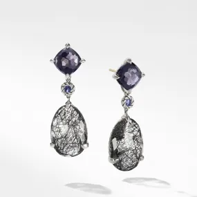 Chatelaine Drop Earrings with Tourmilated Quartz, Black Orchid, and Tanzanite