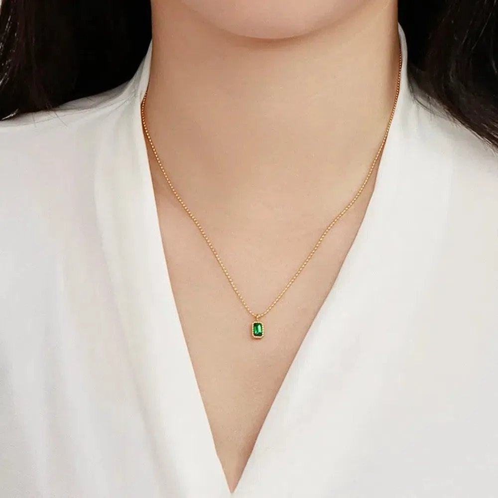 Chinese Style Simple Emerald Zircon Single Diamond Necklace