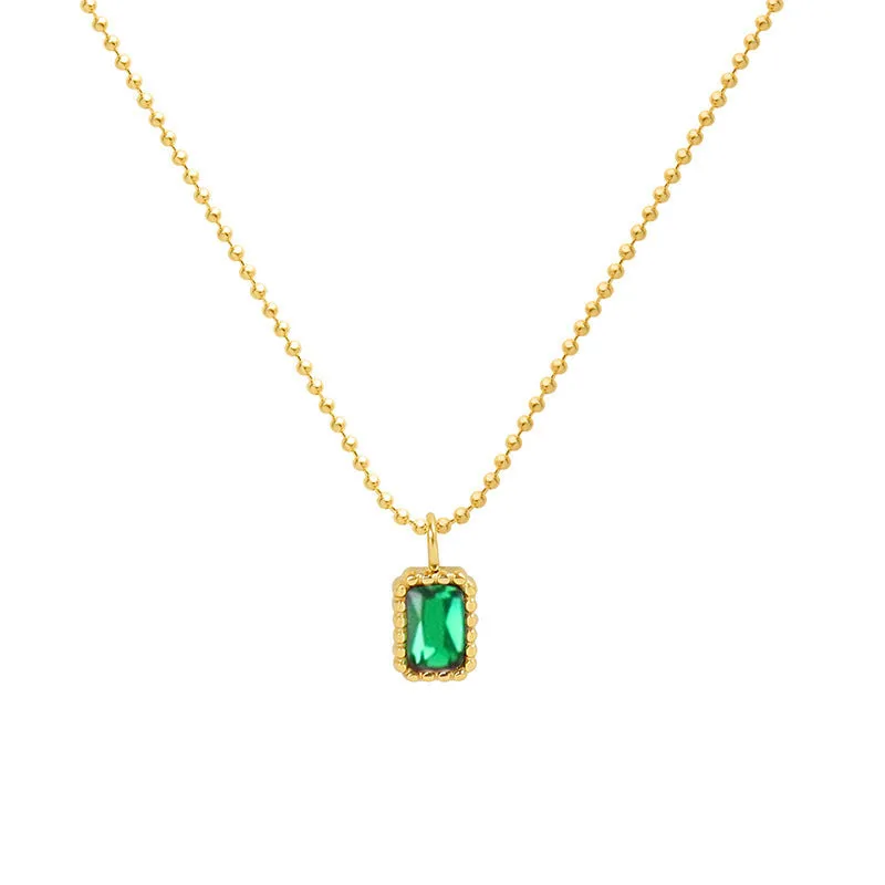 Chinese Style Simple Emerald Zircon Single Diamond Necklace