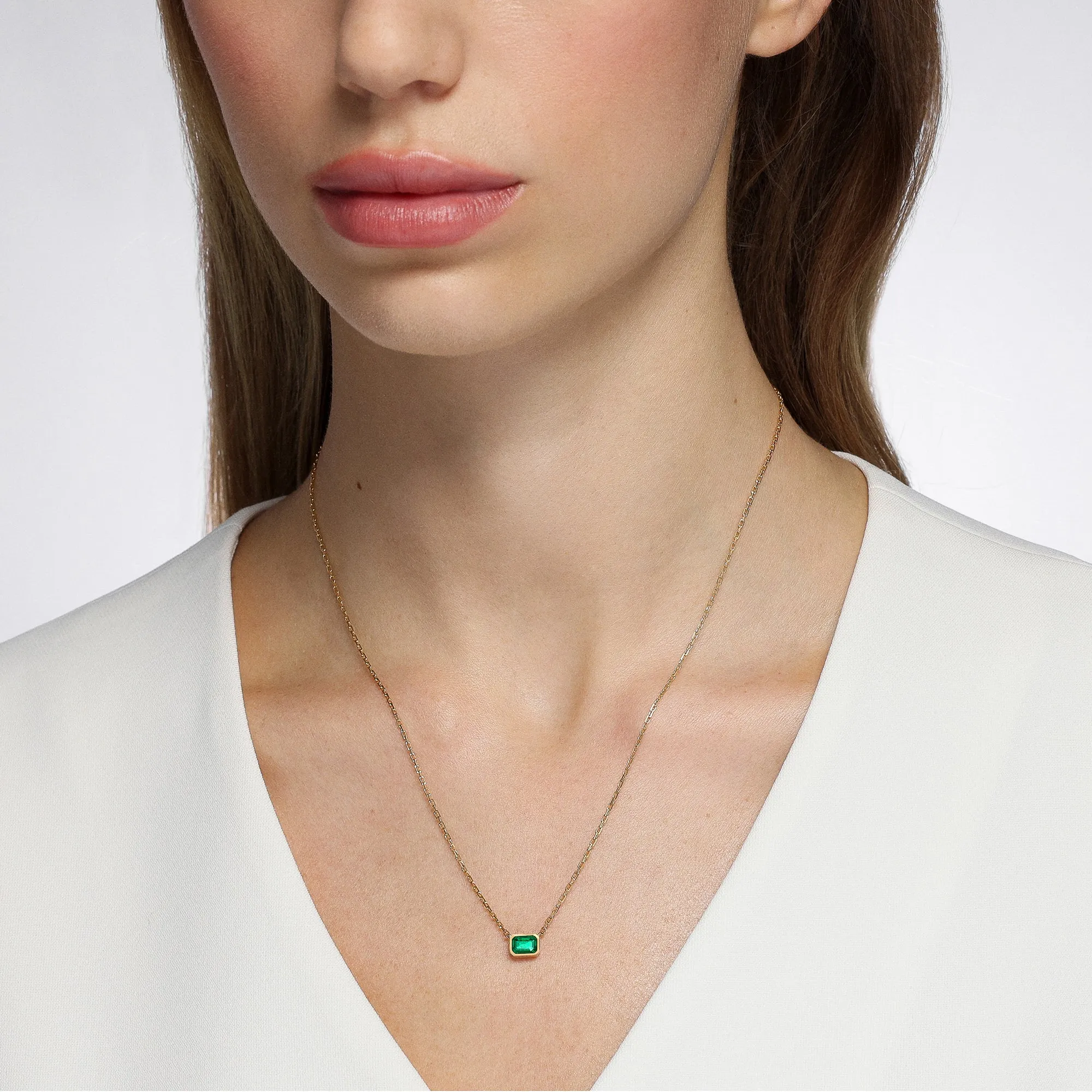 Classic Bezel Solitaire Emerald Necklace