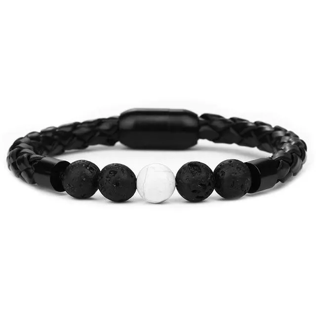 Classy Men Beaded Leather Bracelet