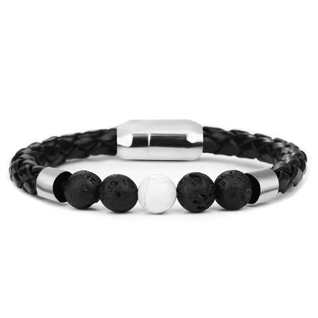 Classy Men Beaded Leather Bracelet