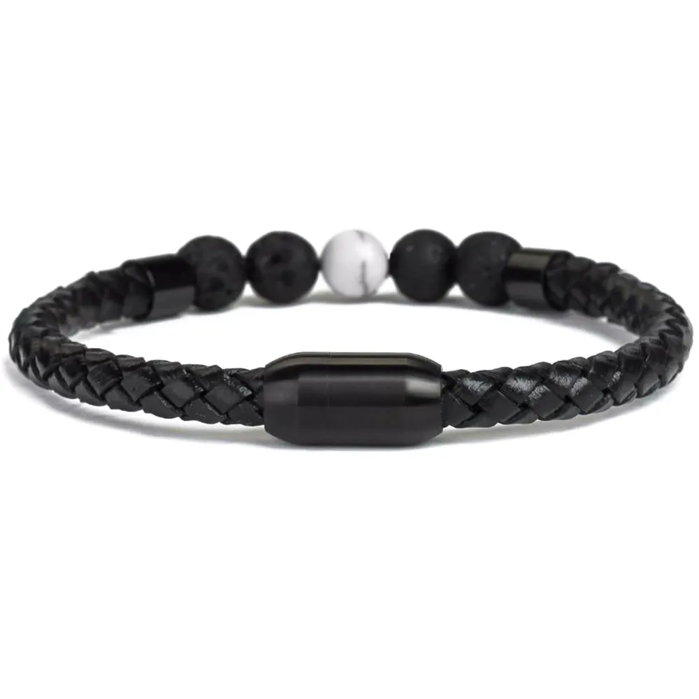 Classy Men Beaded Leather Bracelet