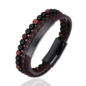 Classy Men Brown 3-Layer Beaded Leather Bracelet | 3 Styles