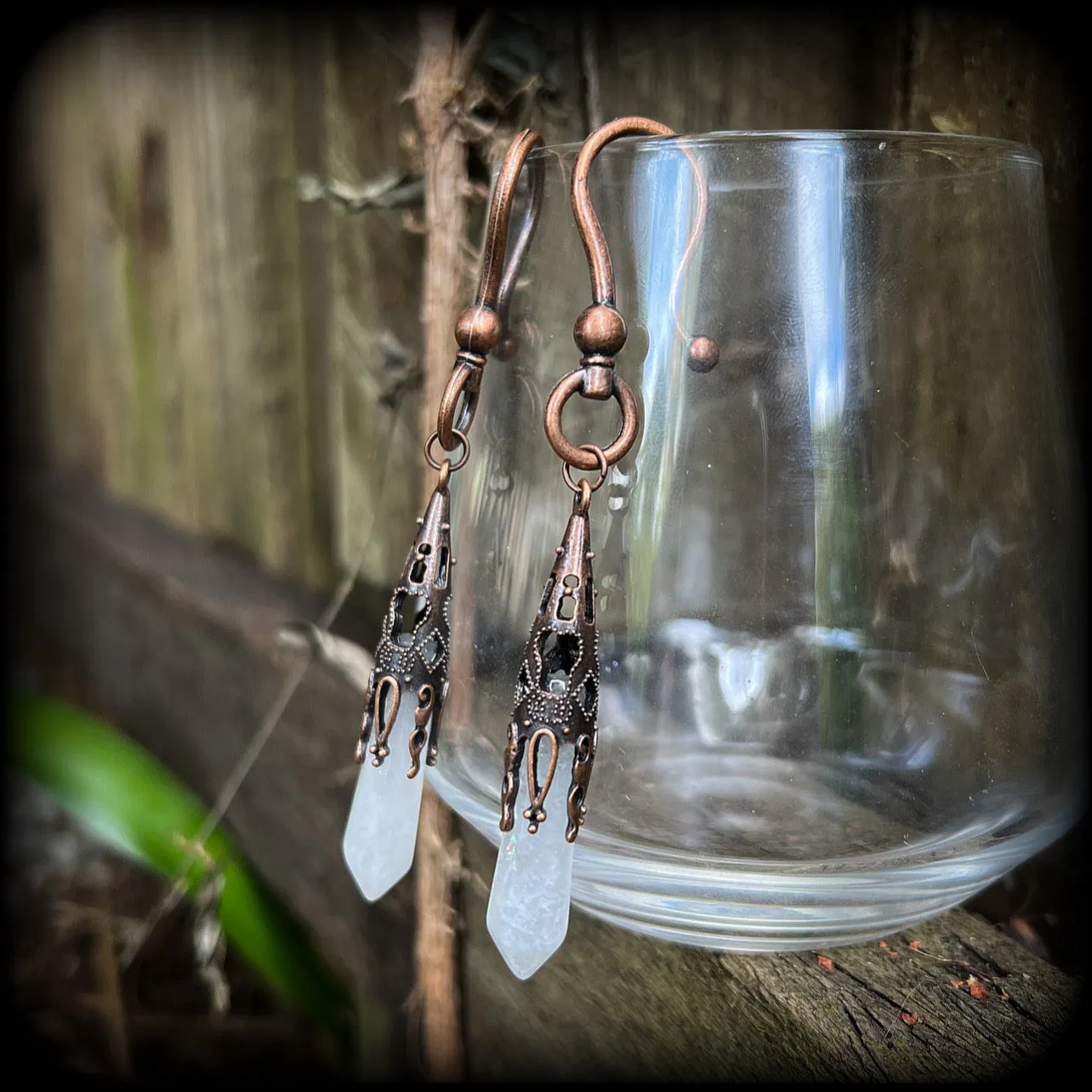 Clear quartz earrings-Gemstone ear hangers