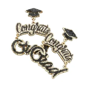 Congrats Grad Message Glittered Graduation Cap Earrings