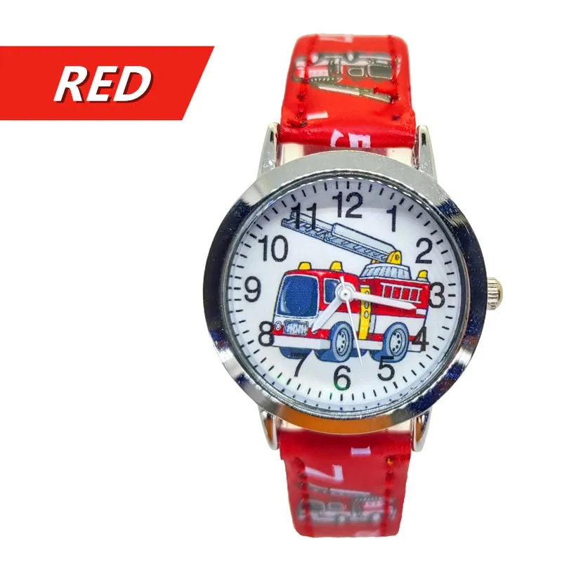 Crane Car Watch Kids Cartoon Watches Child Girls Gifts Coloring Fashion Children Leather Waterproof Quartz Wrist Watch Kid Clock