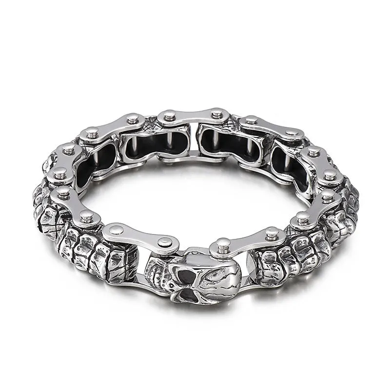 Creative Skull Chain Titanium Steel Bracelet for Men - Vintage Style from Europe and the USA