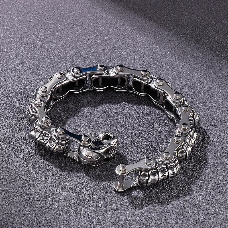 Creative Skull Chain Titanium Steel Bracelet for Men - Vintage Style from Europe and the USA