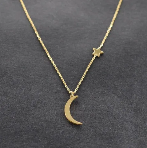 Crescent Moon Necklace - Star Necklace Gold Silver Dainty Moon Pendant -  Delicate Necklace - Dainty Necklace - Gift for Her - Celestial