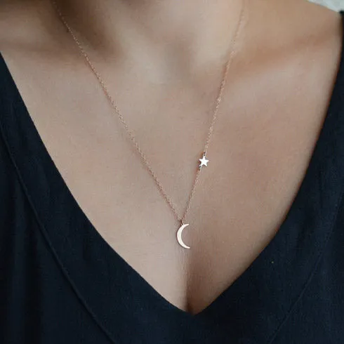 Crescent Moon Necklace - Star Necklace Gold Silver Dainty Moon Pendant -  Delicate Necklace - Dainty Necklace - Gift for Her - Celestial