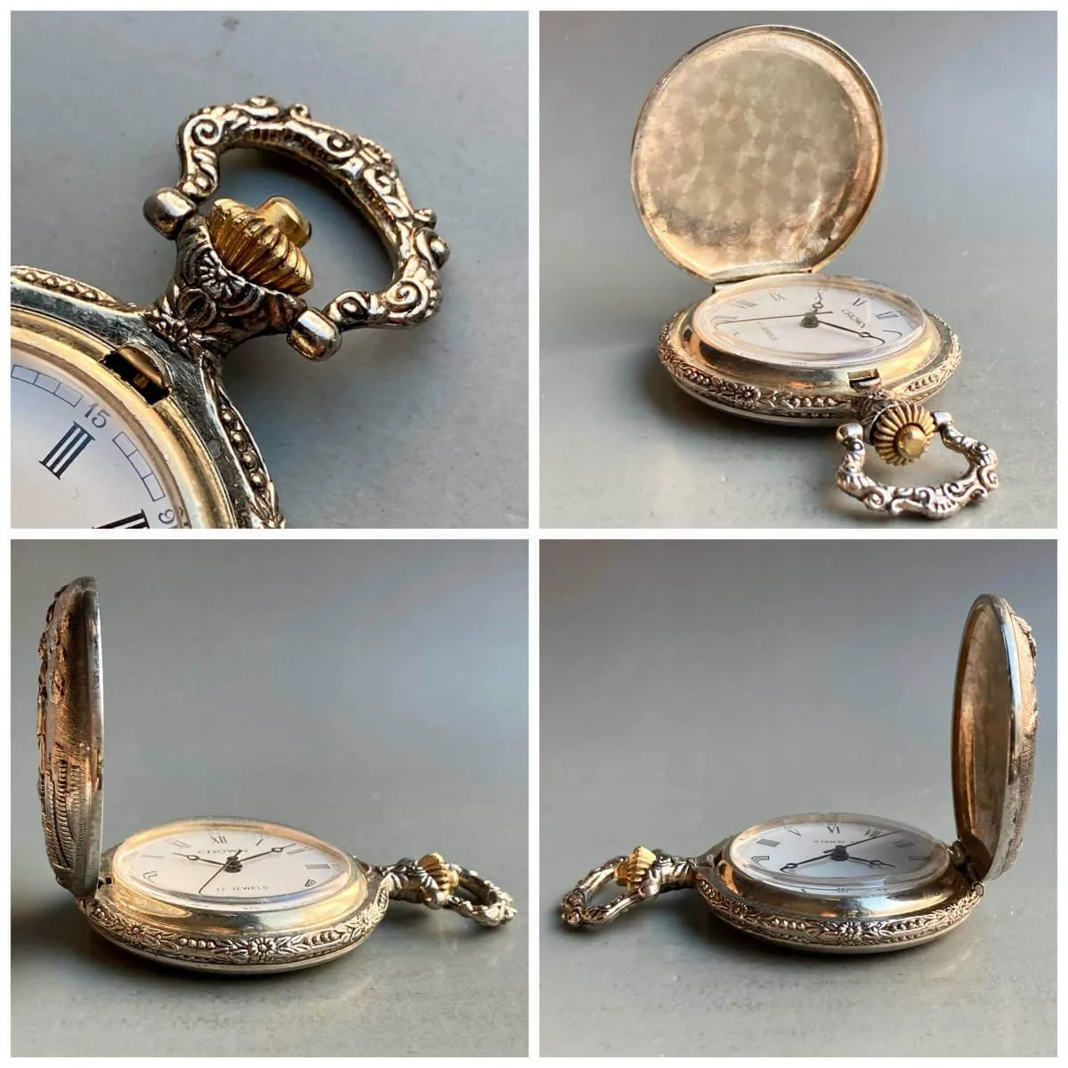 Crown Pocket Watch Antique Manual Hunter Case 47mm