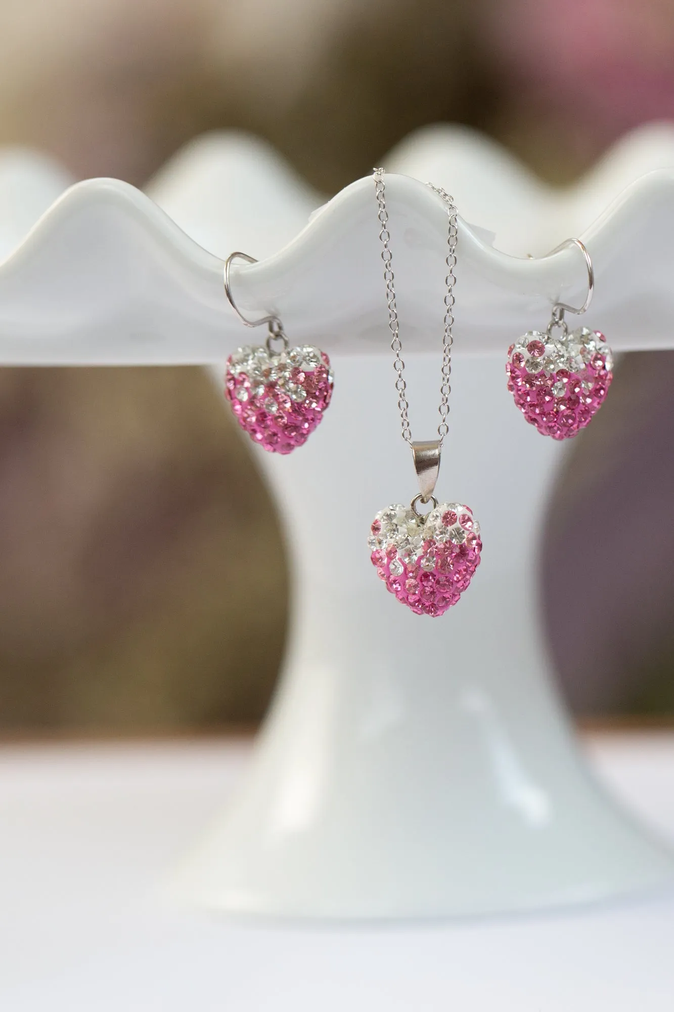 Crystal Pave Ombre Heart Dangling Silver Earring