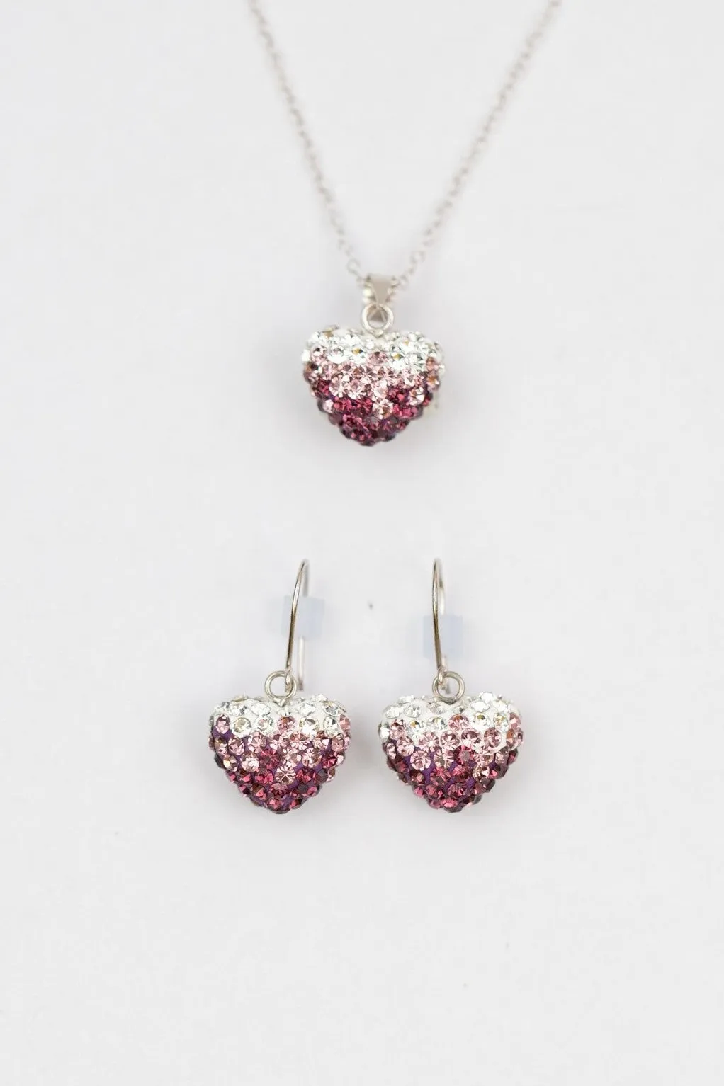 Crystal Pave Ombre Heart Dangling Silver Earring