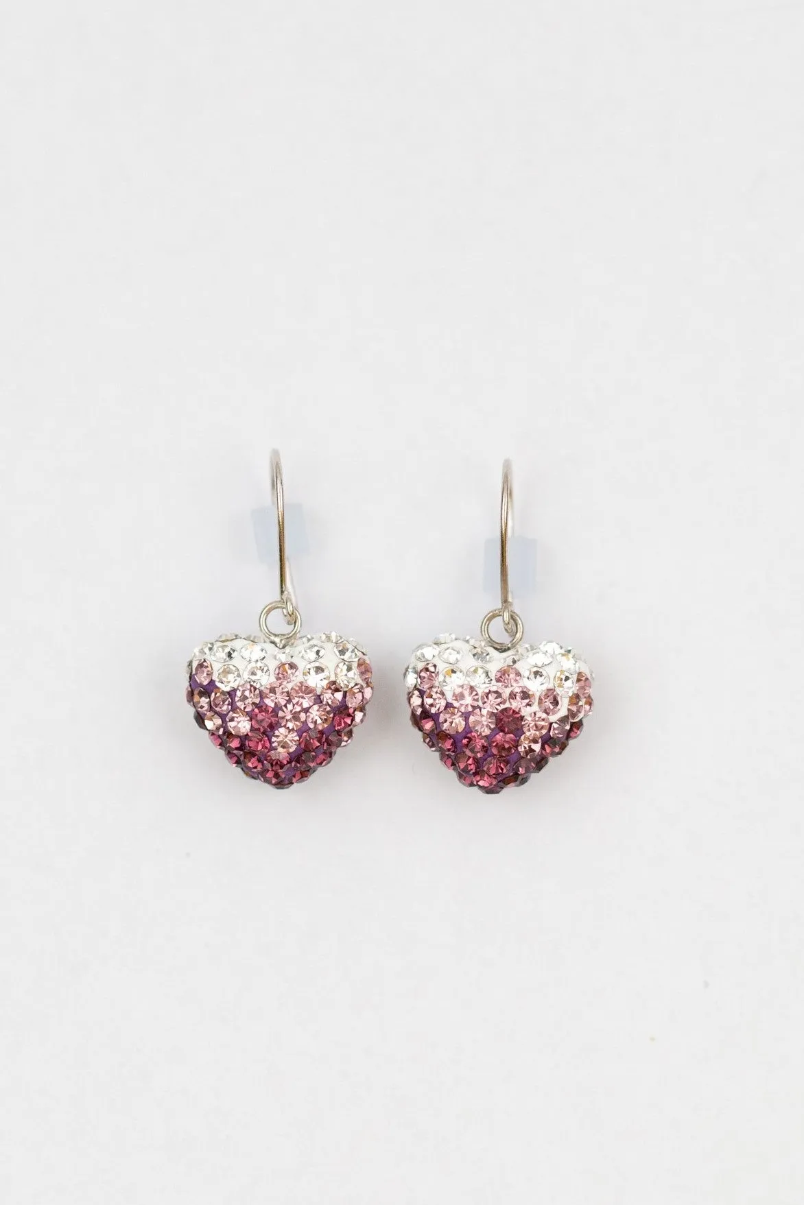 Crystal Pave Ombre Heart Dangling Silver Earring